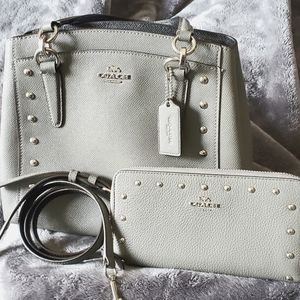 Coach Gray Leather Riveted Crossbody Satchel and Wallet Rare F37816 Minetta